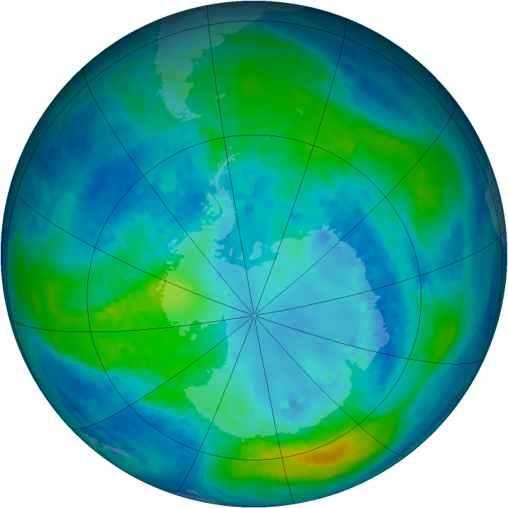 Antarctic ozone map for 20 April 2004